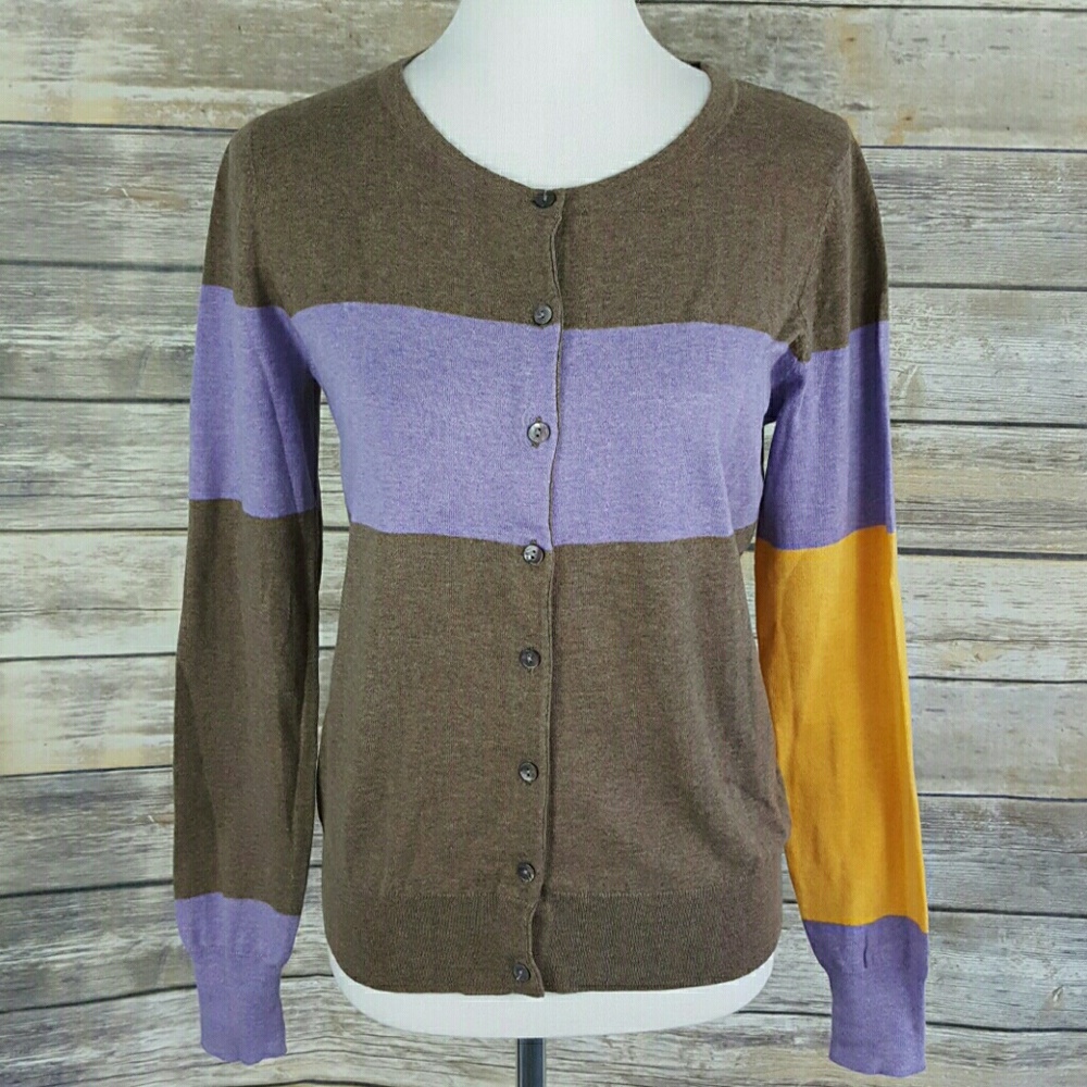 Chic Colorblock Cardigan - Brown, Purple, and Gold